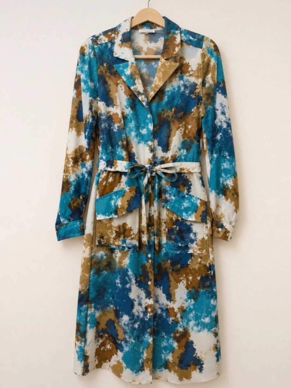 Calvin Klein Abstract Print Belted Shirt Dress XS